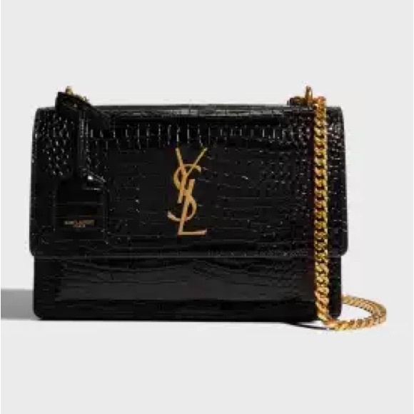 YSL sunset medium in croc embossed black - Picture 1 of 2